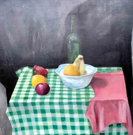 STILL LIFE WITH GINGHAM TABLECLOTH 